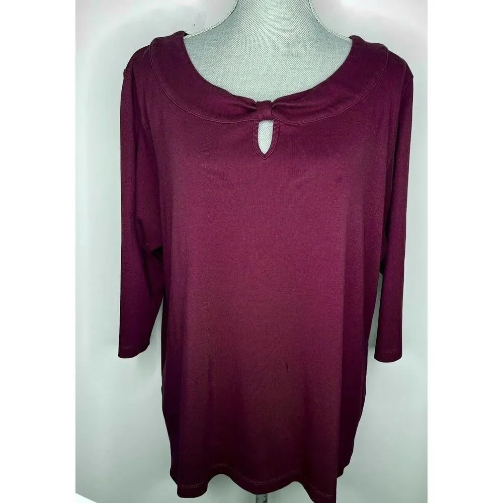 Rafaella Womens Plus Size Burgundy Knitted Blouse 3/4 Sleeve Size 3X EUC